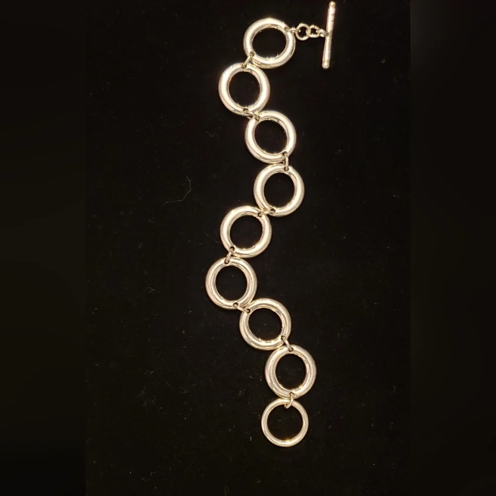 XL Links, Modernist Link Silver Bracelet, Brand New, Satiny Feel, Toggle Clasp. - Picture 4 of 4